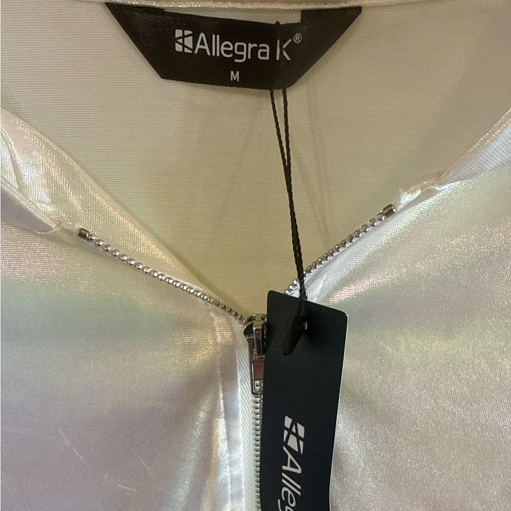 Allegra K Iridescent Bomber Jacket - Picture 3 of 4